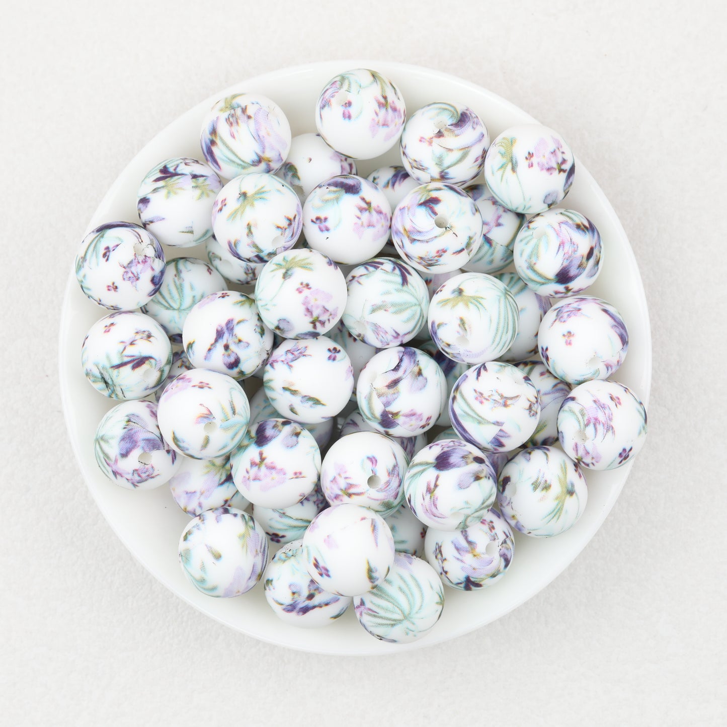 Colorful Floral Pattern 15mm Round Silicone Beads 50pcs 7
