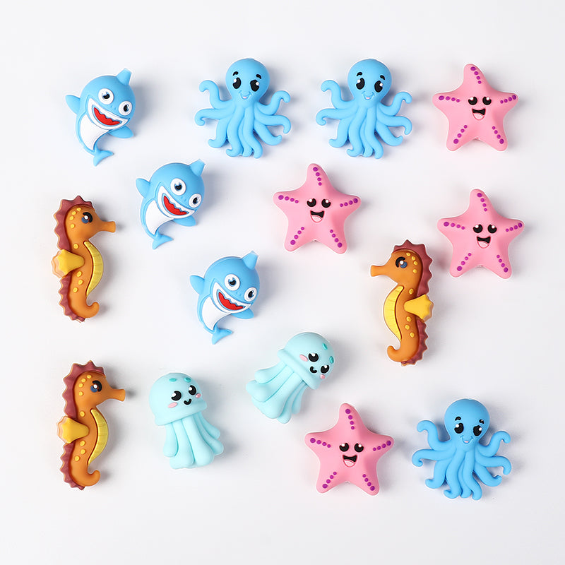 Silicone 3D Focal Beads Marine Animals Starfish and Seahorse Detailed Shapes 20pcs 5