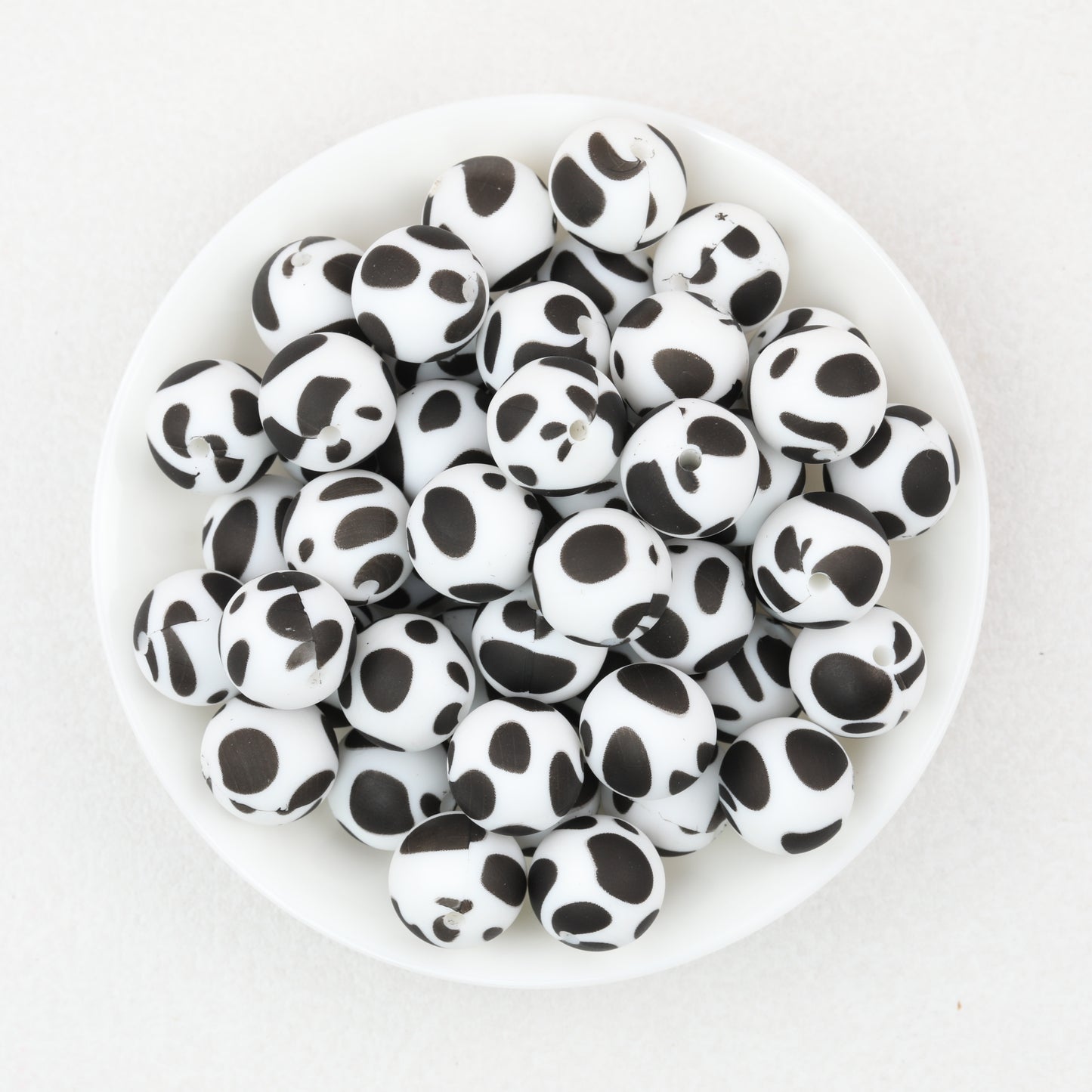 15mm Black and White Patterned Silicone Round Beads 50pcs 2
