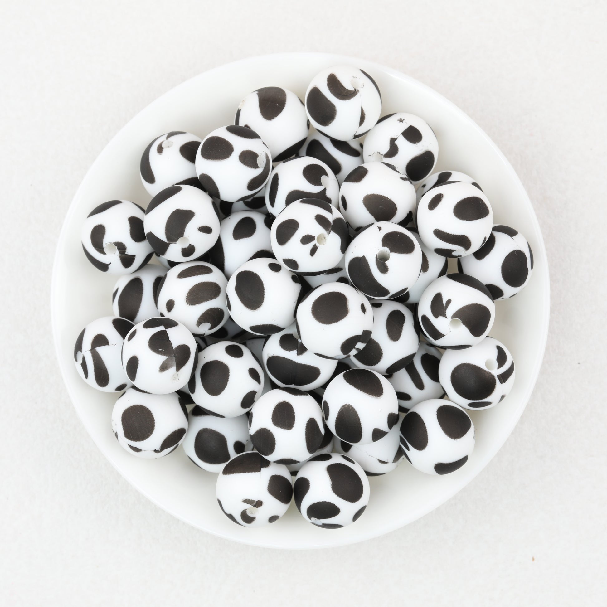 15mm Black and White Patterned Silicone Round Beads 50pcs 2