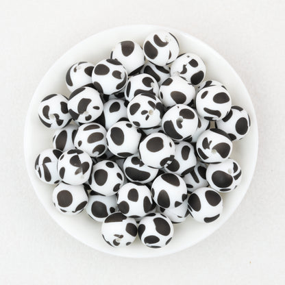 15mm Black and White Patterned Silicone Round Beads 50pcs 2
