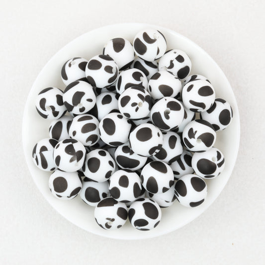 15mm Black and White Patterned Silicone Round Beads 50pcs 2