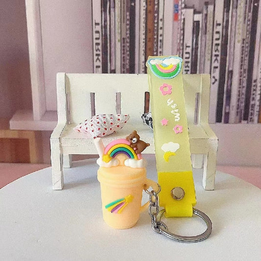 Silicone Rainbow Donut Milk Tea Bear Keychain Pastel Colors 2