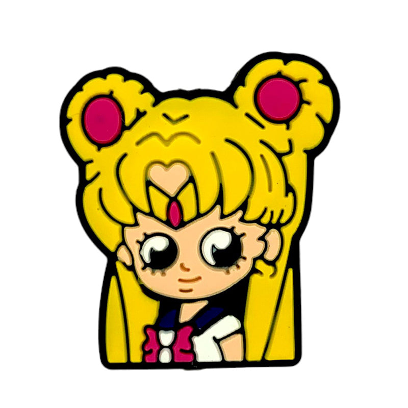Silicone Focal Beads Sailor Moon Chibi Face with Pink Accents 20pcs