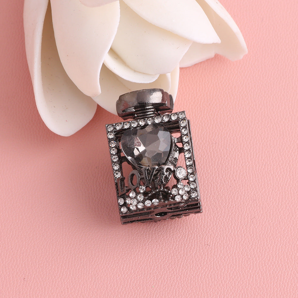 Fancy Alloy Perfume Bottle Charm Beads with Heart and Rhinestones 2pcs 31