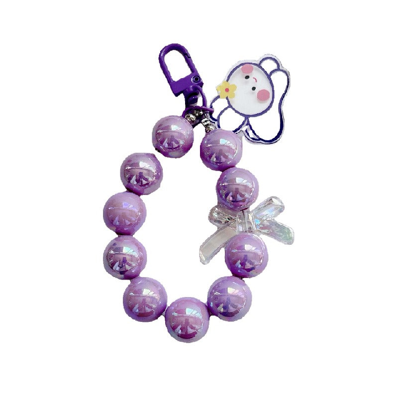 Acrylic Beaded Rabbit and Bear Keychain with Translucent Bow Charm 5