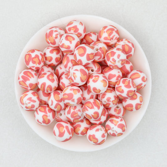 15mm Leopard Pattern Silicone Round Beads 50pcs 2