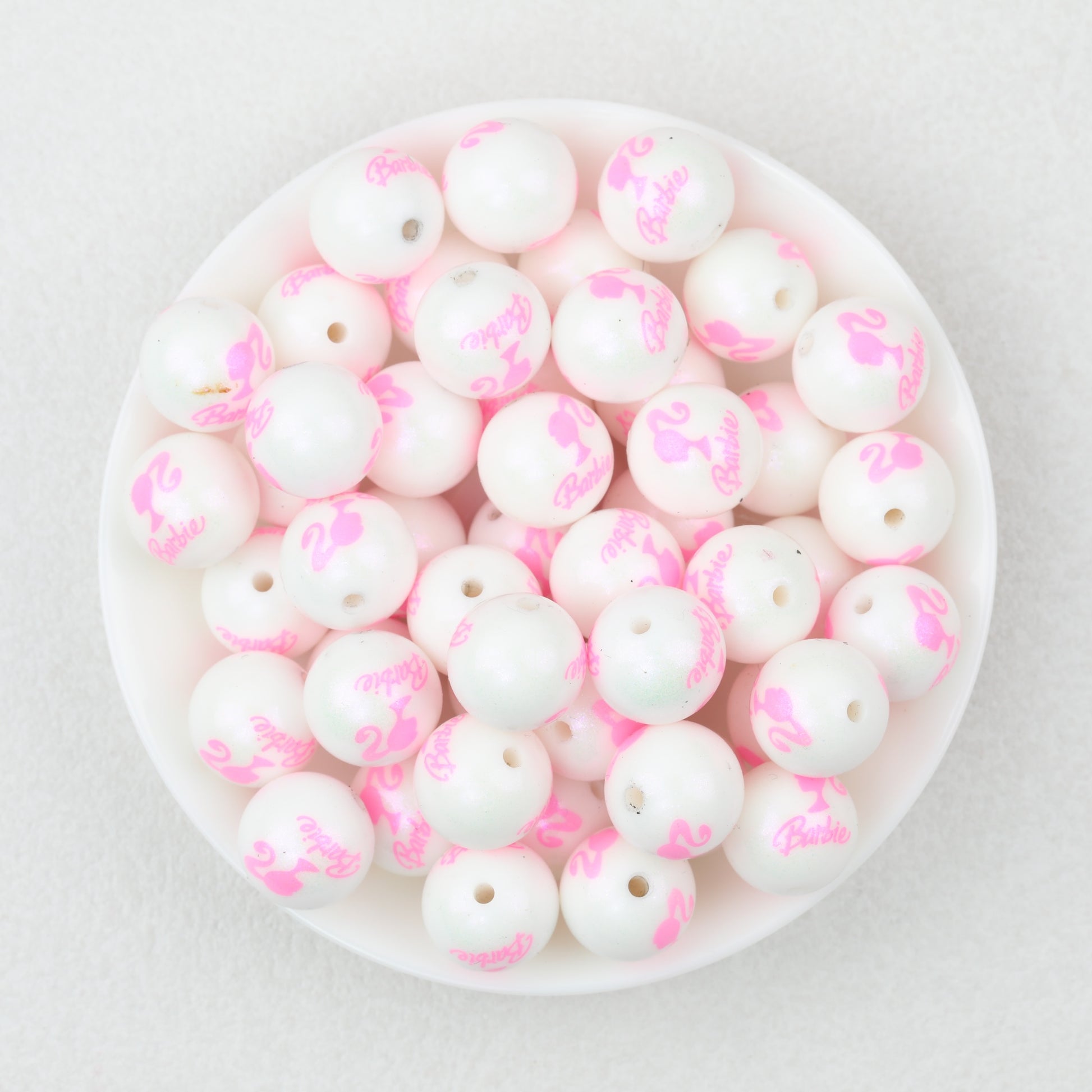 15mm Pink Barbie Print Round Silicone Beads 50pcs 2