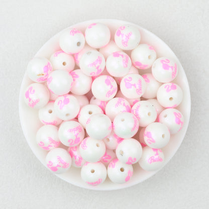 15mm Pink Barbie Print Round Silicone Beads 50pcs 2