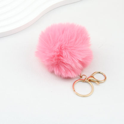 Pom Pom Keychain Fluffy Imitation Rex Rabbit Fur Ball 8cm With Lobster Clasp