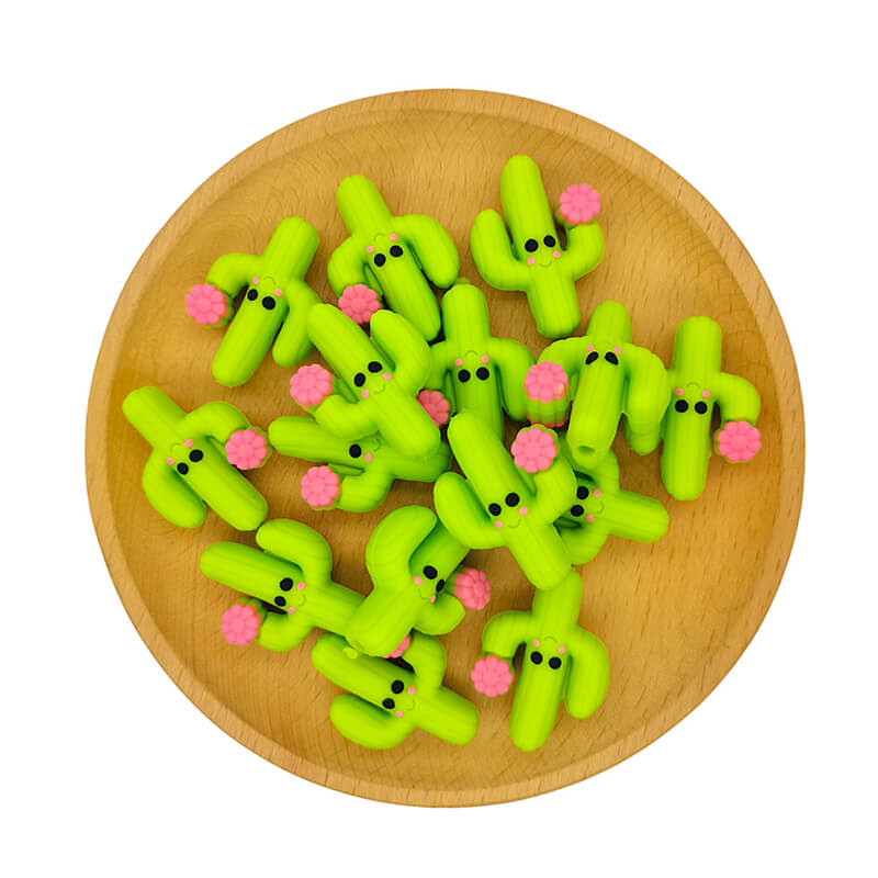 Silicone 3D Focal Beads Flowering Cactus Smiling Face Pink Blossom 2