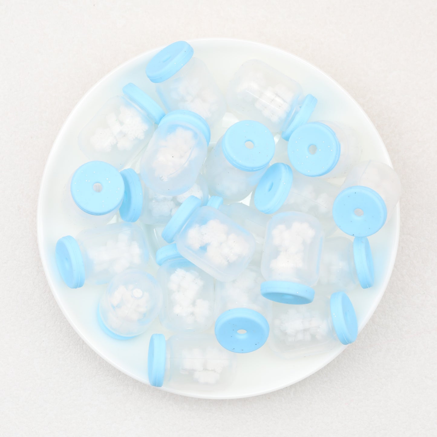 Silicone 3D Christmas Snowflake Focal Beads White Blue 20pcs 5