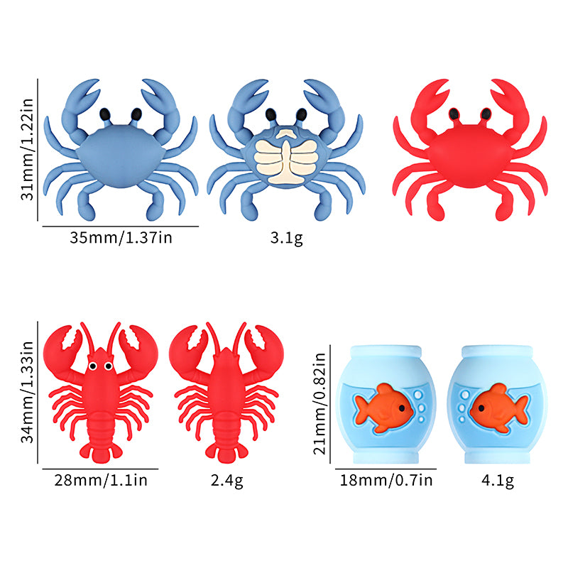 3D Crab Lobster Silicone Focal Beads Wholesale, Red Blue Marine Animal Designs