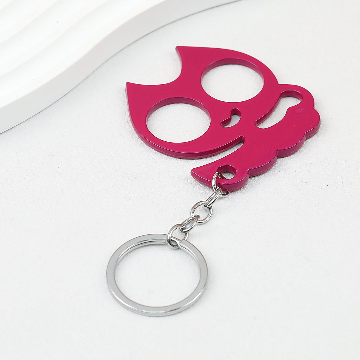 Cat Shaped Self Defense Keychain Survival Finger Clasp Compact - Rose Red