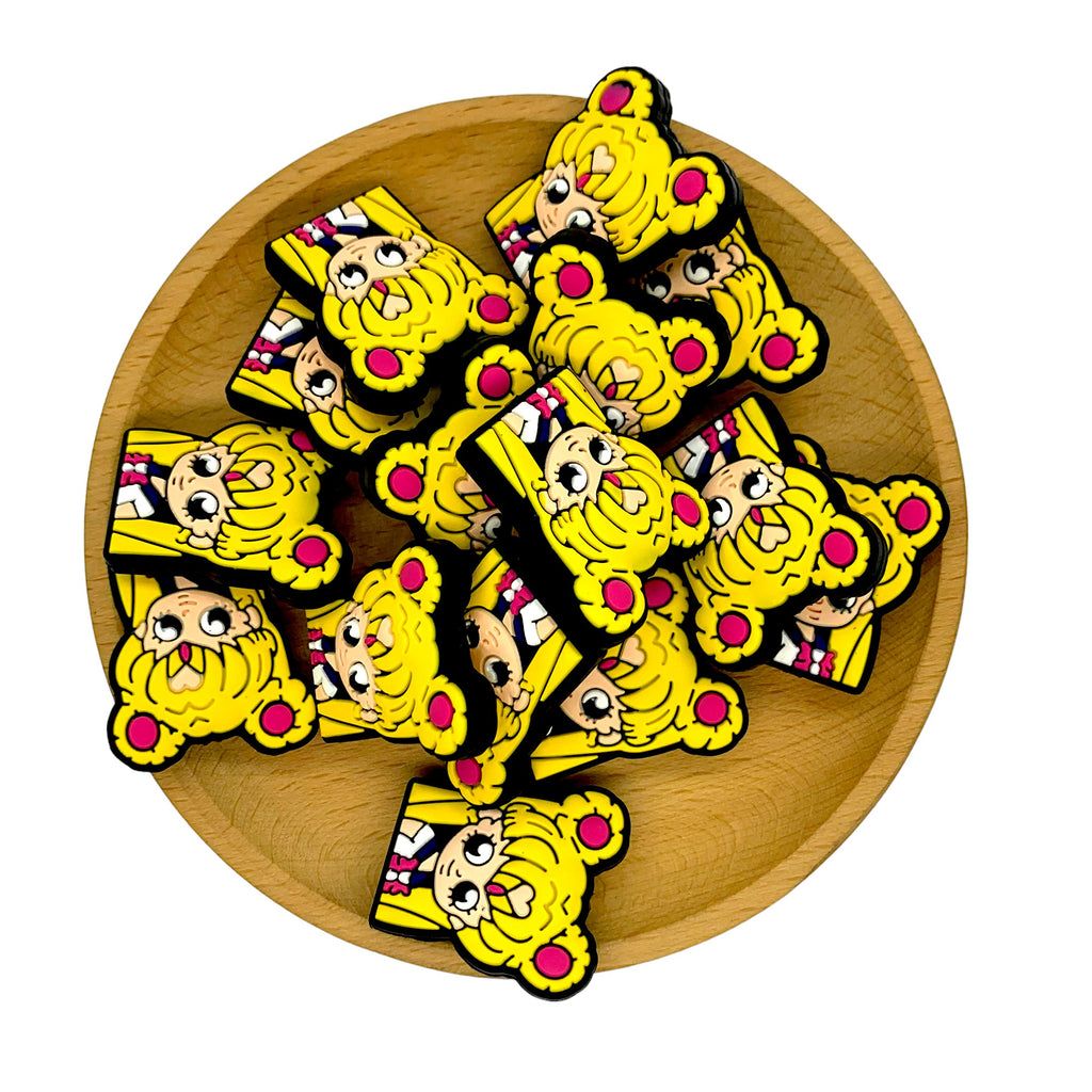 Silicone Focal Beads Sailor Moon Chibi Face with Pink Accents 20pcs 2