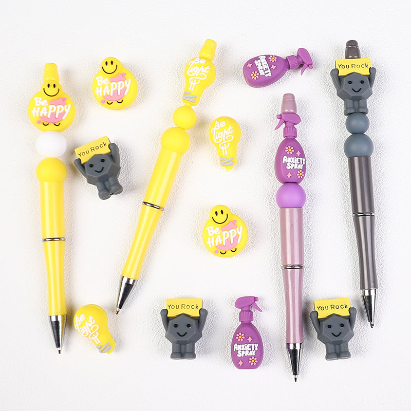3D Silicone Focal Beads Motivational Icons Light Bulb Anxiety Spray Happy Face Rock 20pcs 6