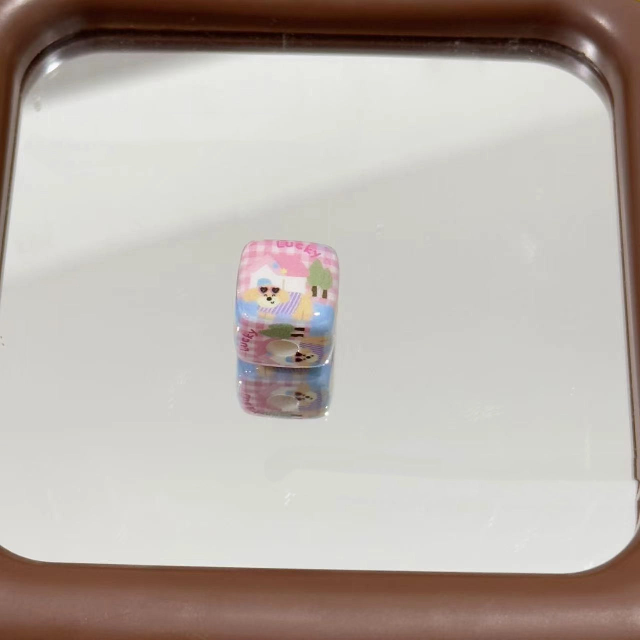 Spring Blue Pink Puppy Square Acrylic Beads 14mm 10pcs 3