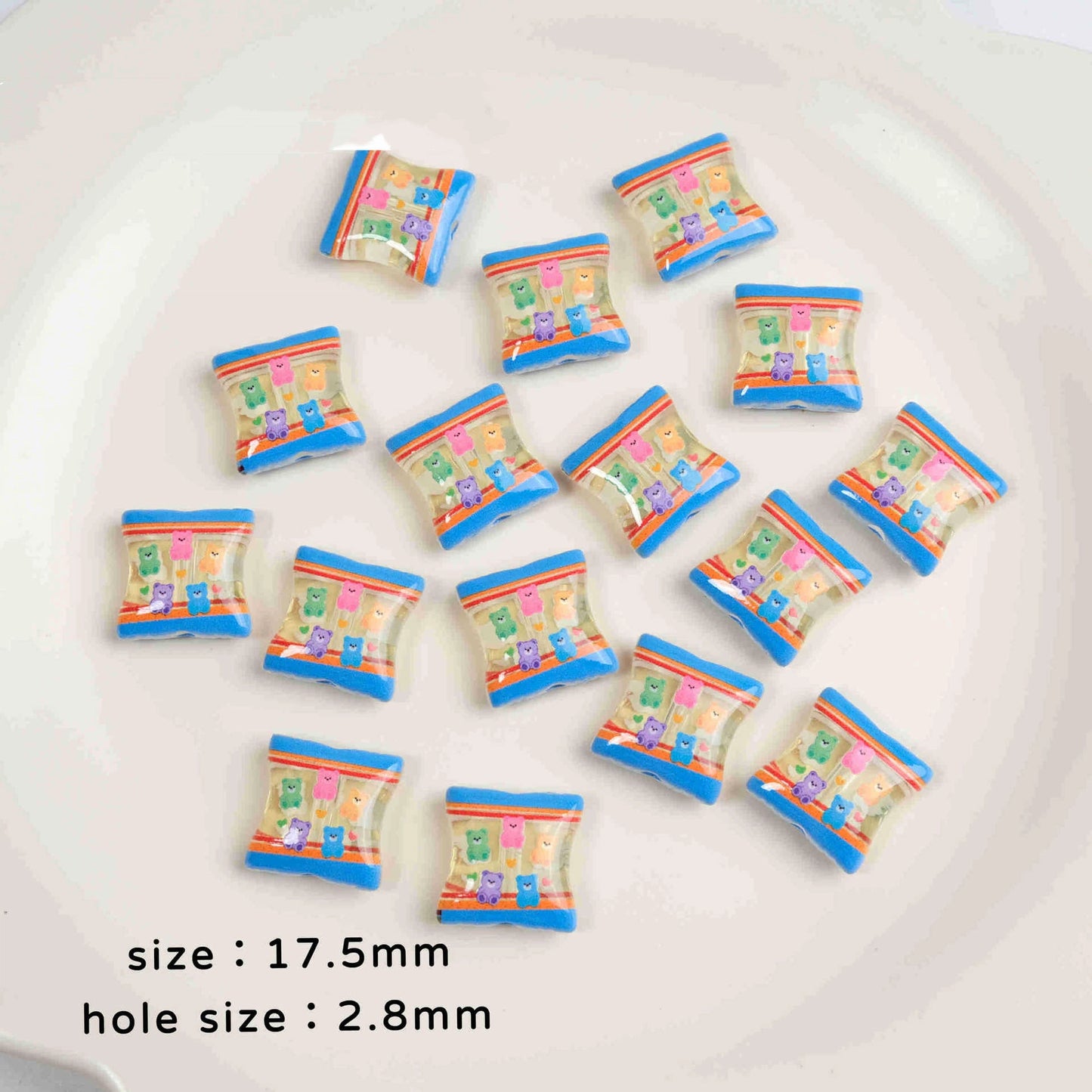 Square Acrylic Beads 17mm Apple Snack Bag Design 10pcs 4