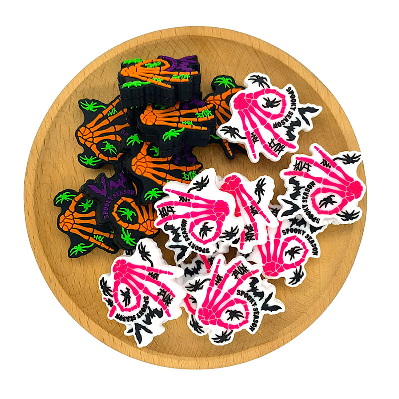 Silicone Focal Beads Spooky Season Skeleton Hand With Bat and Spider 20pcs 4