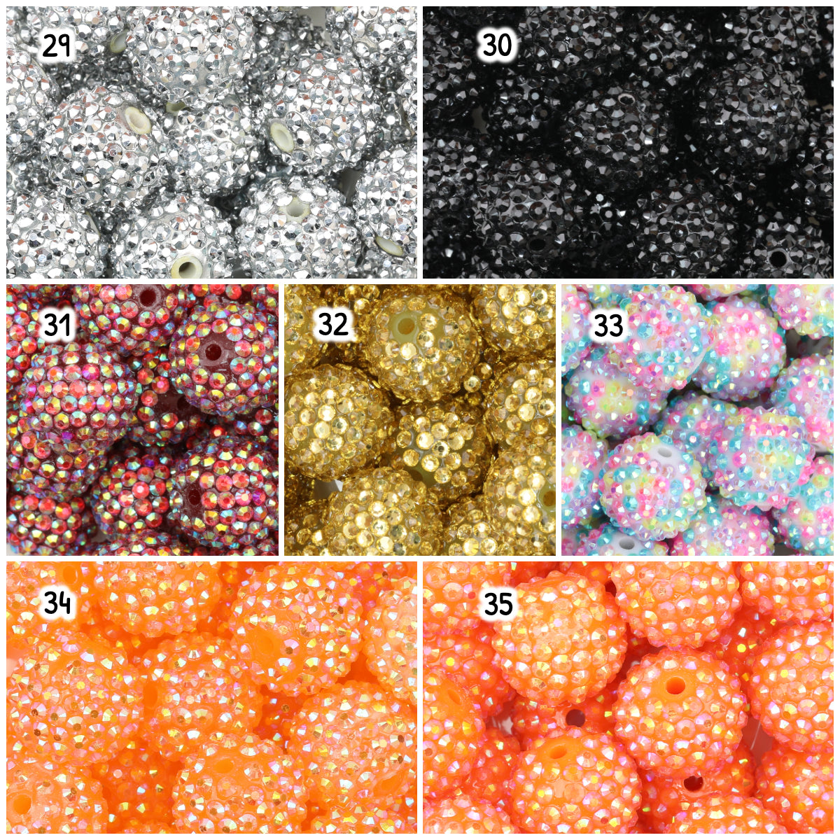 Multicolor Round Rhinestone Beads 20mm Sparkle Shine 50pcs 8