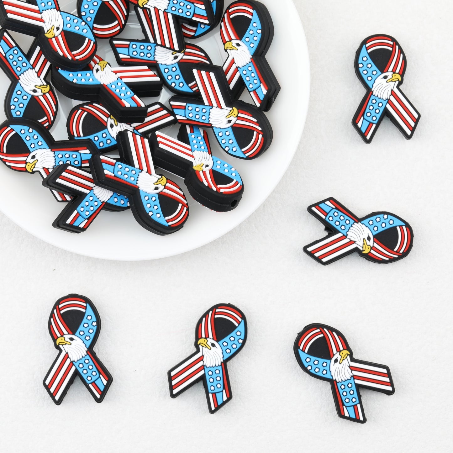US Independence Day Ribbon Silicone Focal Beads Patriotic Design 20pcs