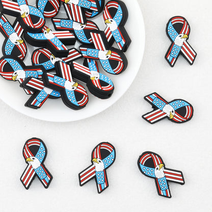 US Independence Day Ribbon Silicone Focal Beads Patriotic Design 20pcs