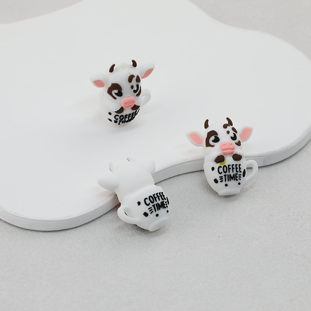 3D Coffee Time Cow Silicone Focal Beads 20pcs