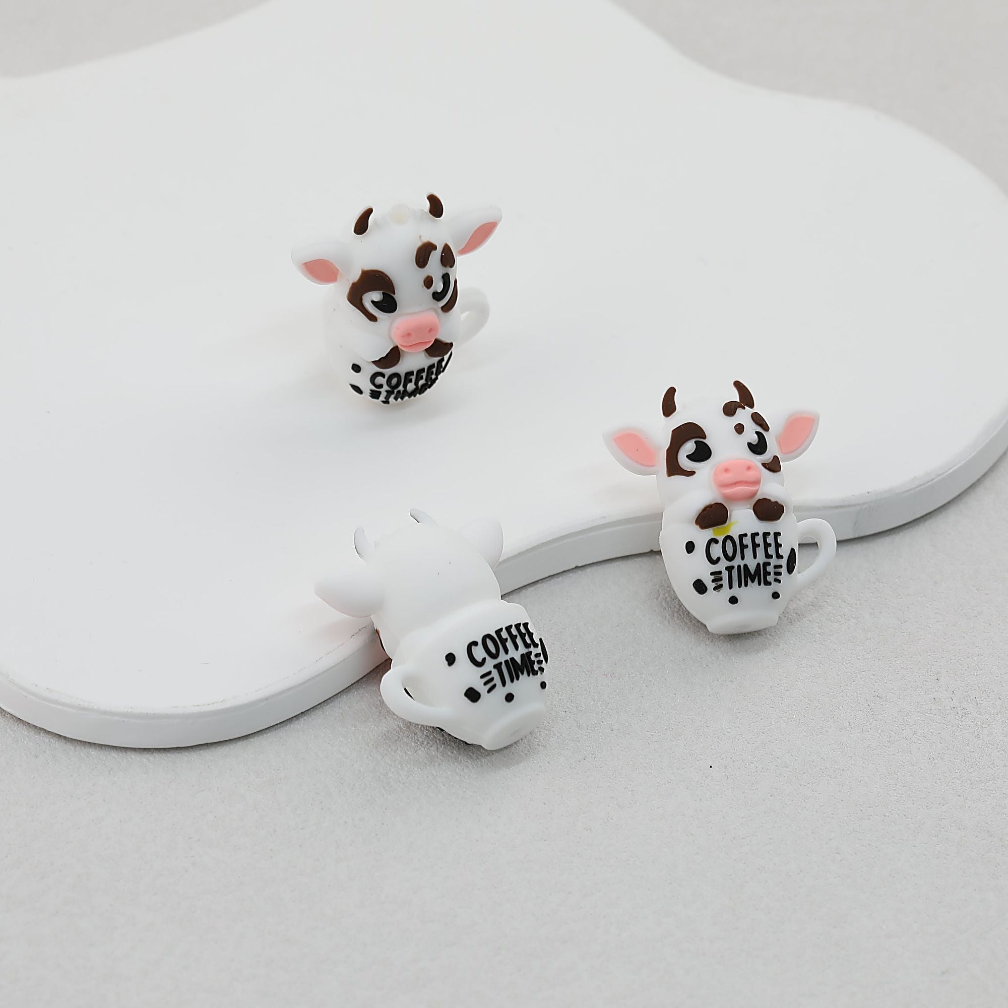 3D Coffee Time Cow Silicone Focal Beads 20pcs