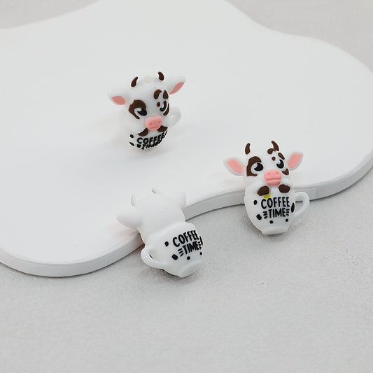 3D Coffee Time Cow Silicone Focal Beads 20pcs