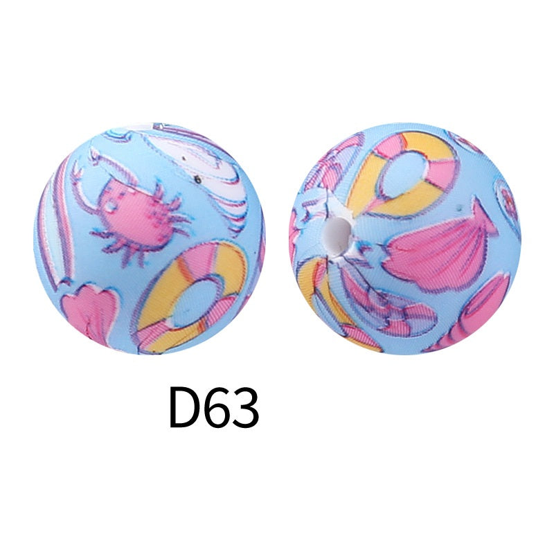 50Pcs 15mm Colored pattern printed silicone beads 65