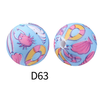 50Pcs 15mm Colored pattern printed silicone beads 65