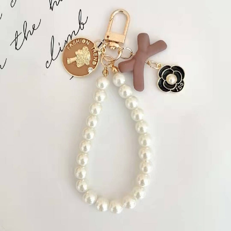 Pearl Beaded Bow Round Charm Keychain Plastic Resin Material 8