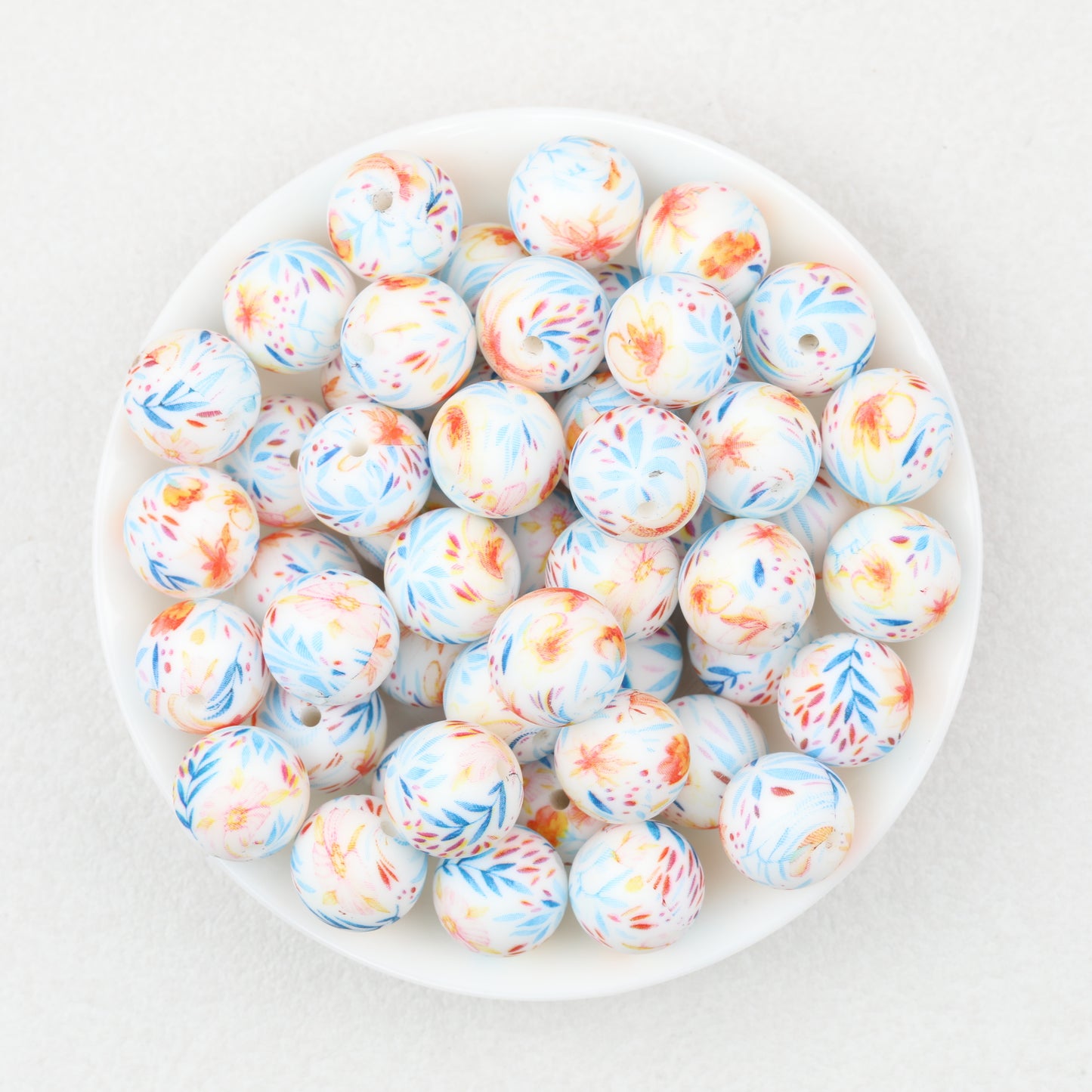 Colorful Floral Pattern 15mm Round Silicone Beads 50pcs 5