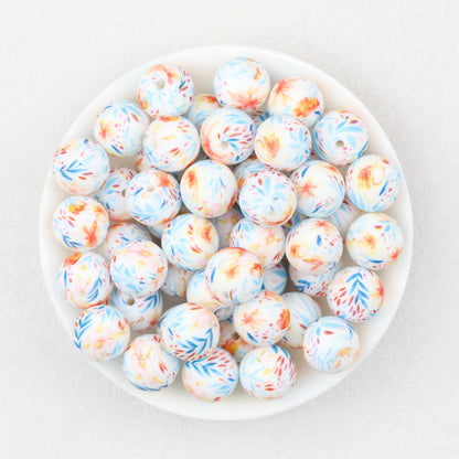 Colorful Floral Pattern 15mm Round Silicone Beads 50pcs 5