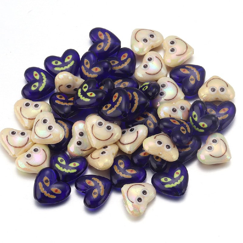Acrylic Heart Beads 15x12mm Demon Smiling Face Glossy 20pcs