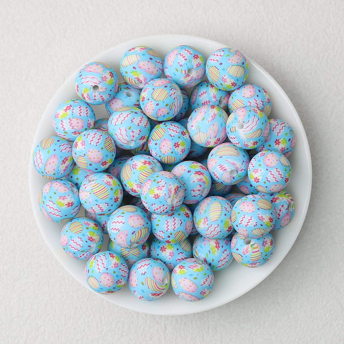 Easter Pattern 15mm Silicone Beads Printed Design 50pcs - Blue