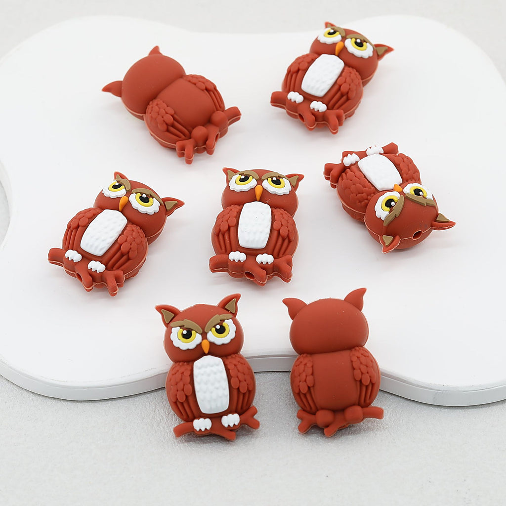 3D Brown Owl Silicone Focal Beads 20pcs
