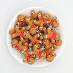 3D Gingerbread Man Red Bow Tie Silicone Focal Beads 20pcs