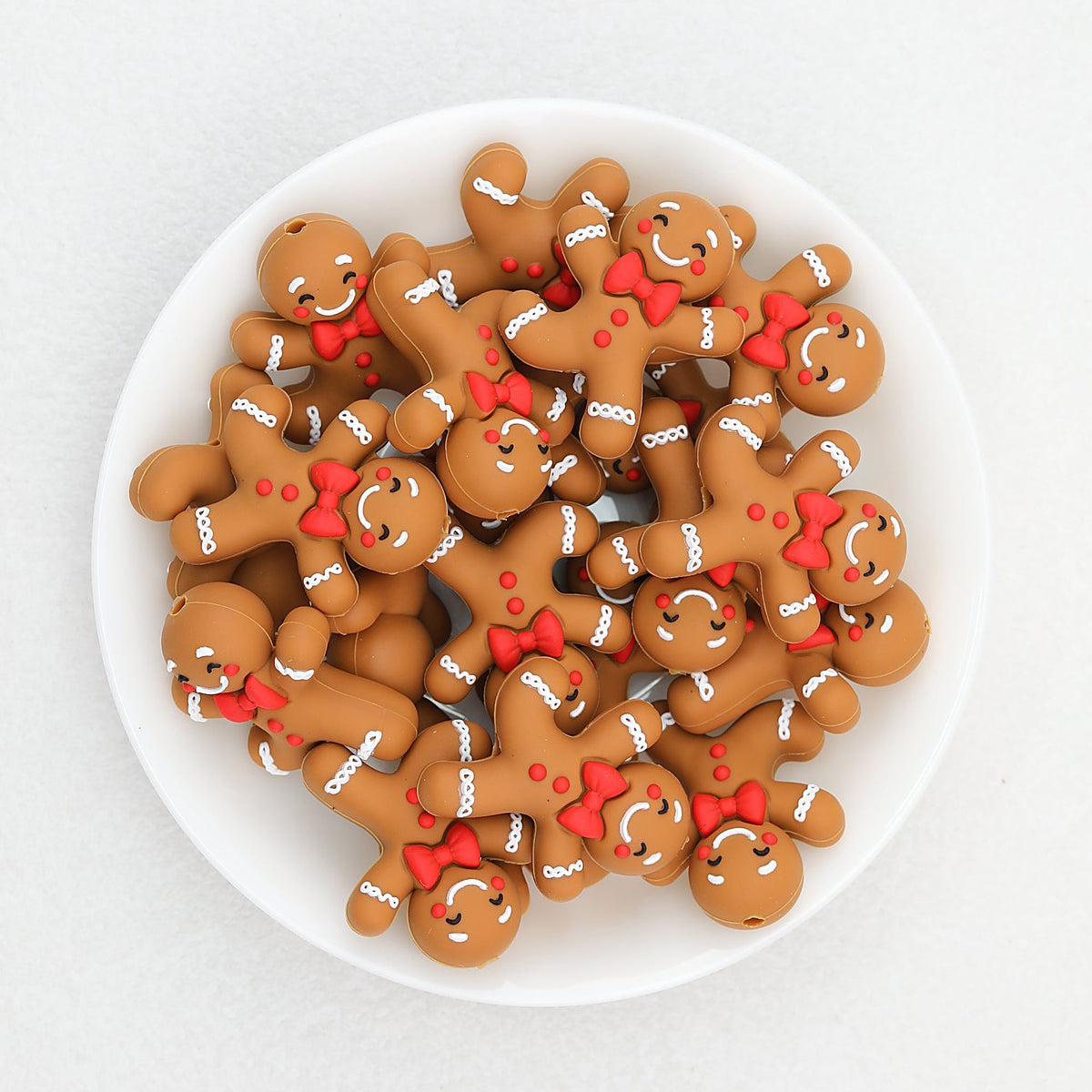 3D Gingerbread Man Red Bow Tie Silicone Focal Beads 20pcs