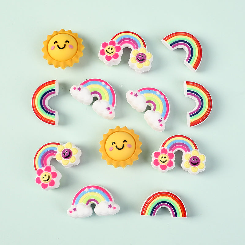 Silicone 3D Focal Beads Smiling Sun Rainbow Flowers Holding Flower Charm 20Pcs 6