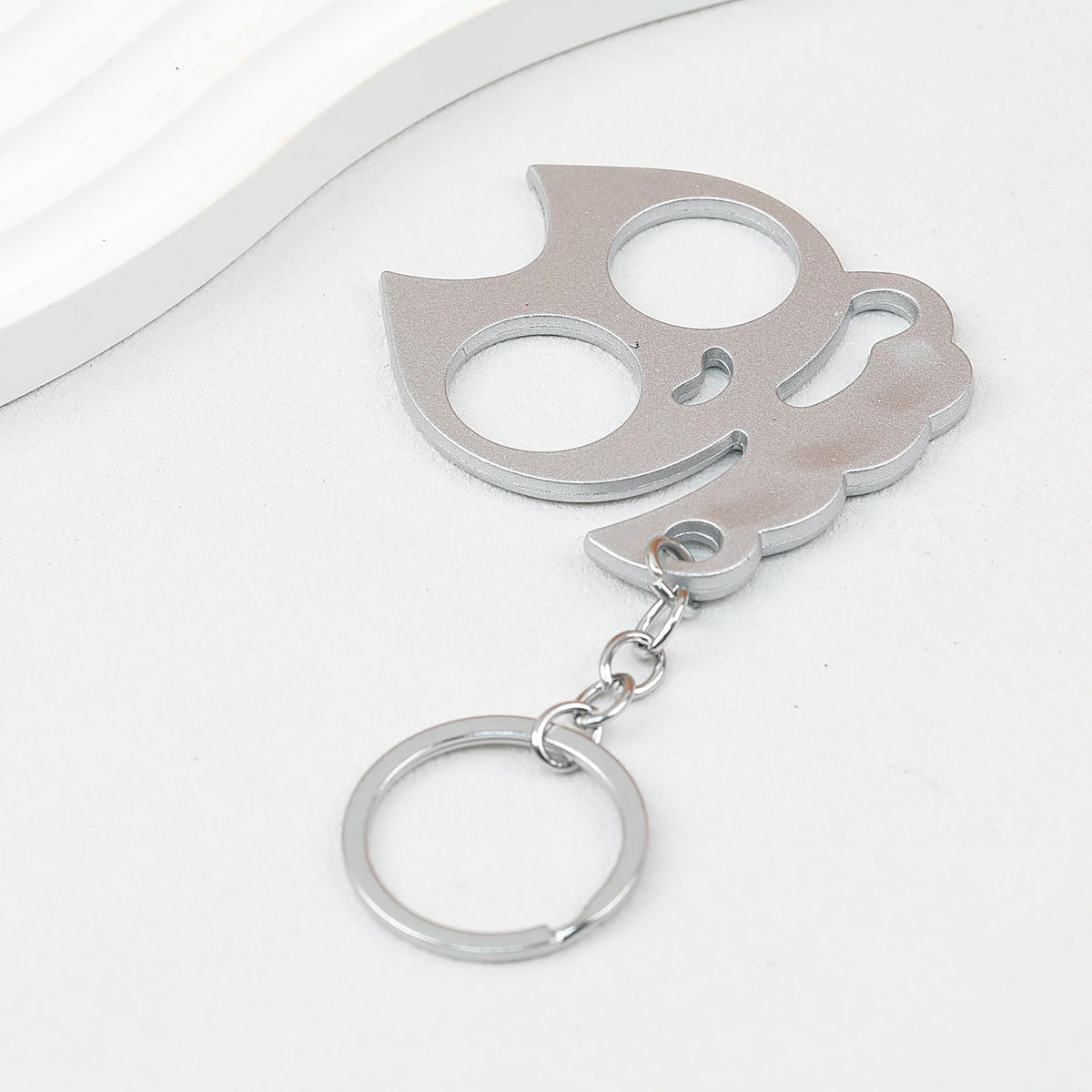 Cat Shaped Self Defense Keychain Survival Finger Clasp Compact - Silver