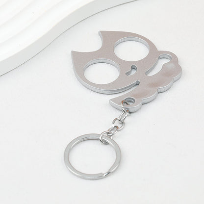 Cat Shaped Self Defense Keychain Survival Finger Clasp Compact - Silver