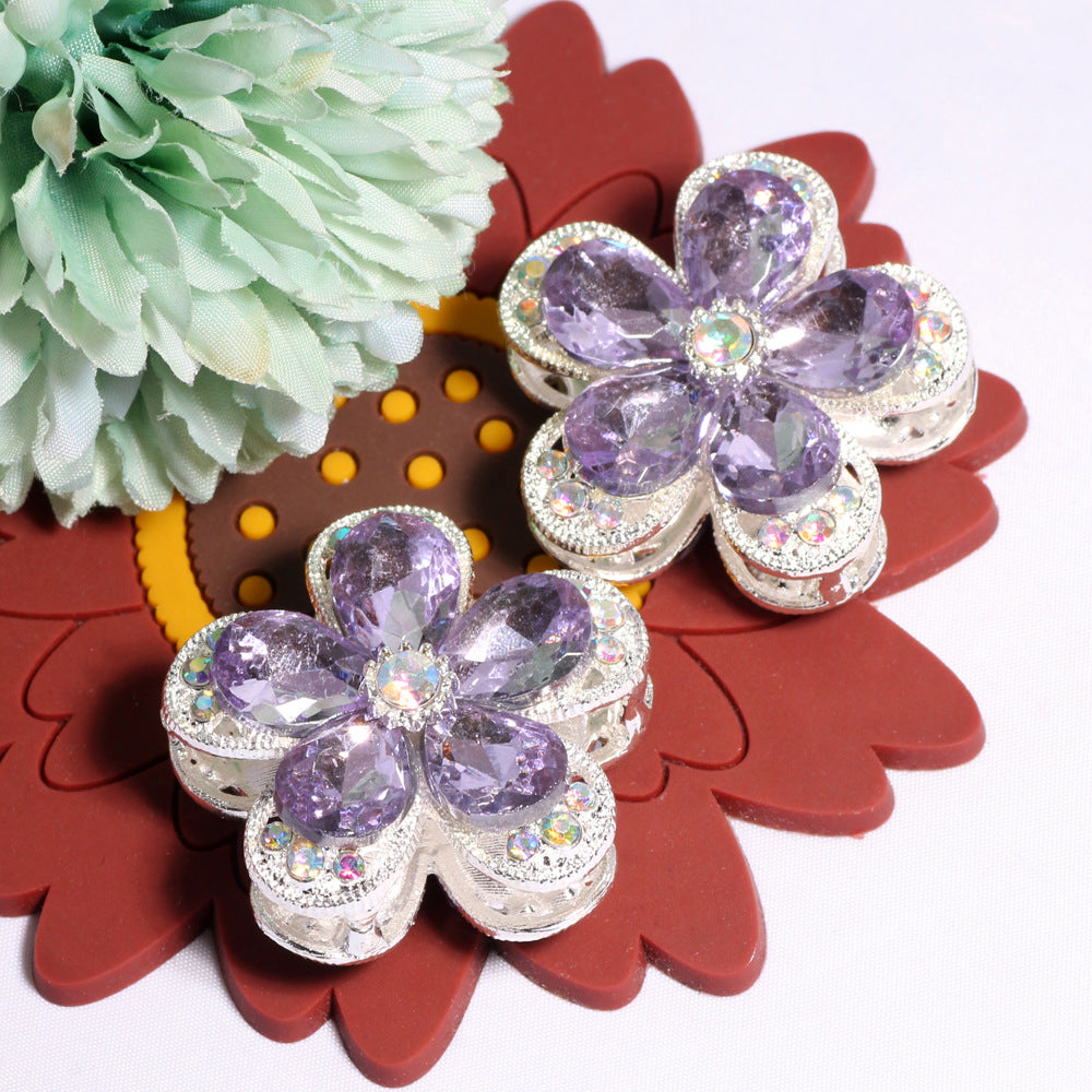 Double Layer 37mm Flower Rhinestone Beads with Alloy Base 2pcs 14
