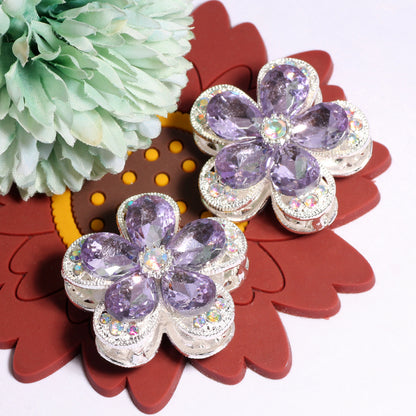 Double Layer 37mm Flower Rhinestone Beads with Alloy Base 2pcs 14