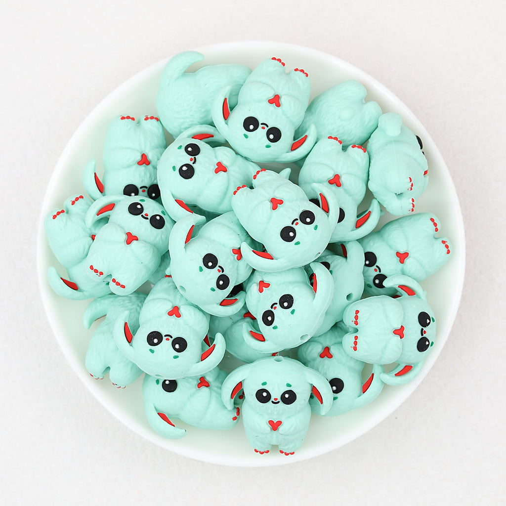 Mint Green 3D Monster Silicone Focal Beads 20pcs