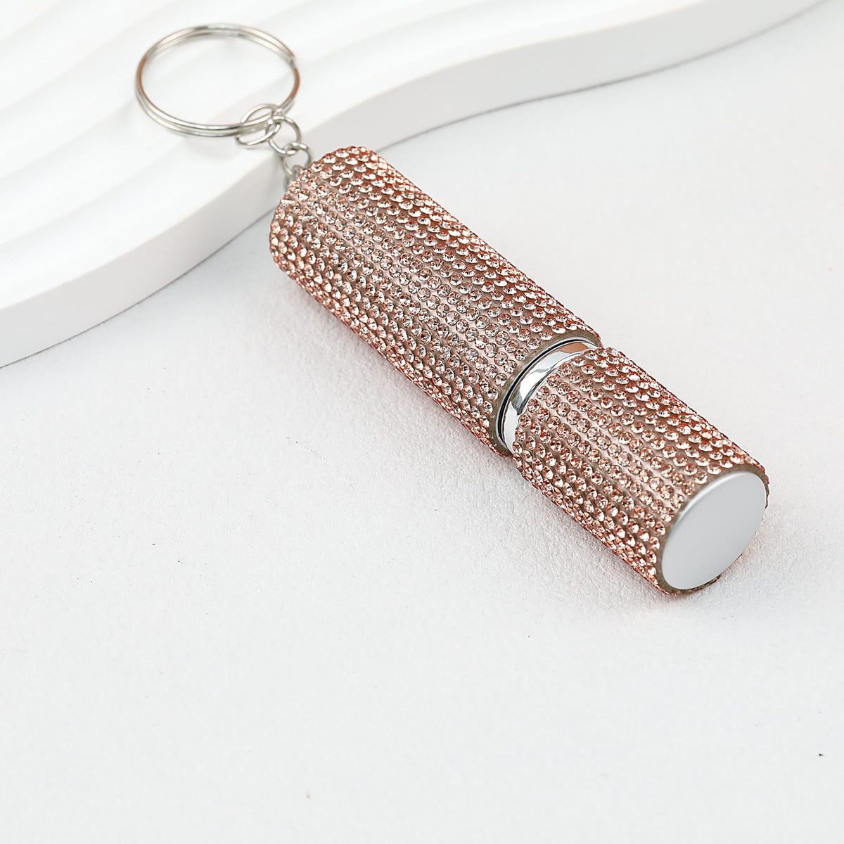 Rhinestone Perfume Spray Bottle Keychain Zinc Alloy 5ml Pink - golden
