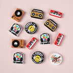Silicone Focal Beads Music Themed Retro Radio and Smiley Face Circle Badge 2