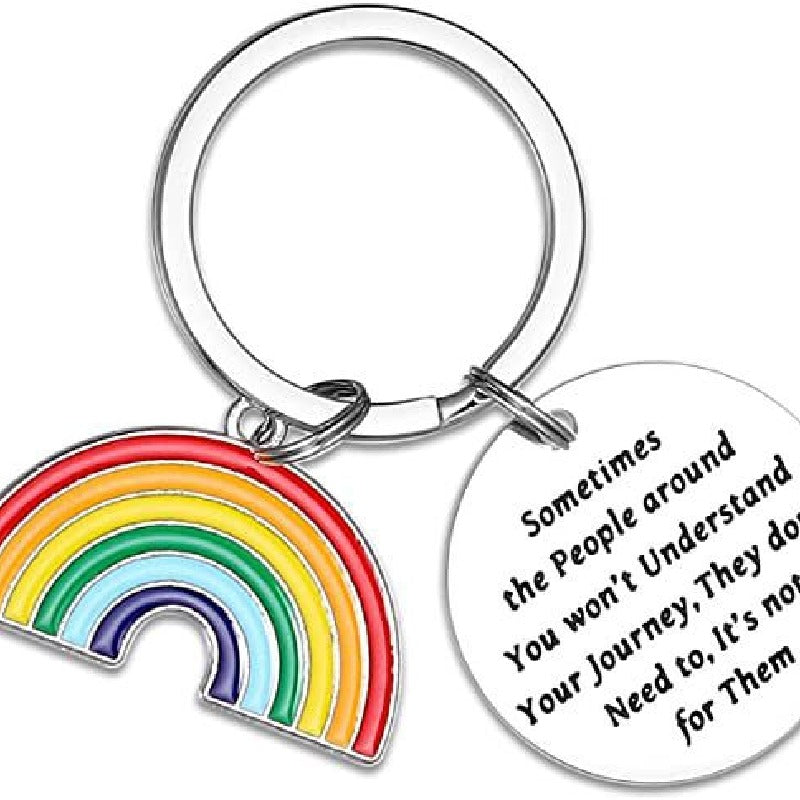 Rainbow Keychain Stainless Steel Arched Colorful Charm Inspirational 3