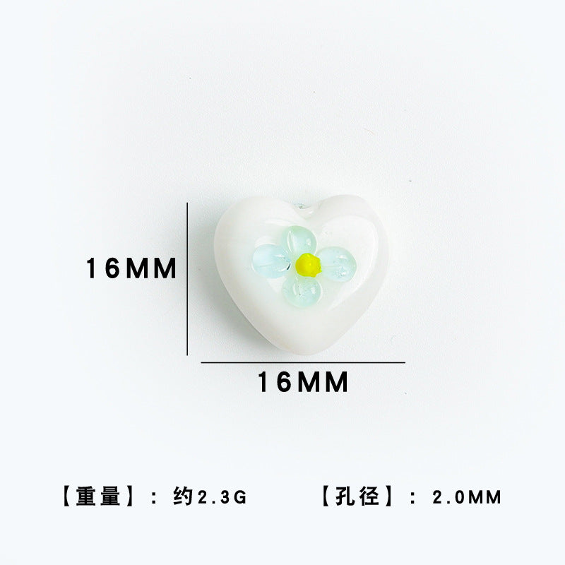 Heart Shape Flower Glass Beads 16mm 10pcs 8
