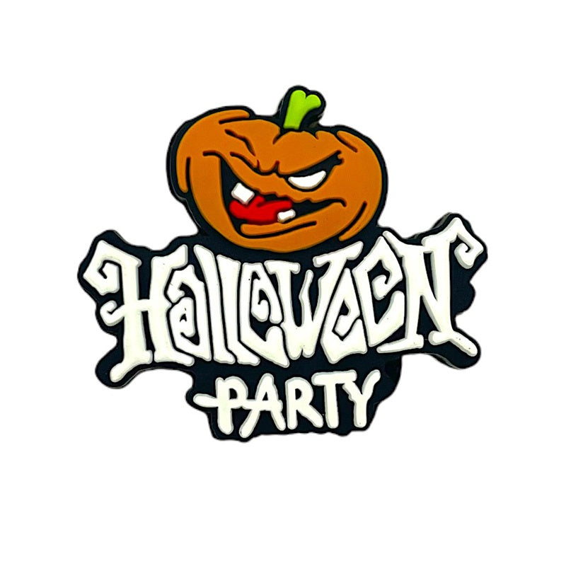 Silicone Focal Beads Halloween Pumpkin With Halloween Party Text 20pcs